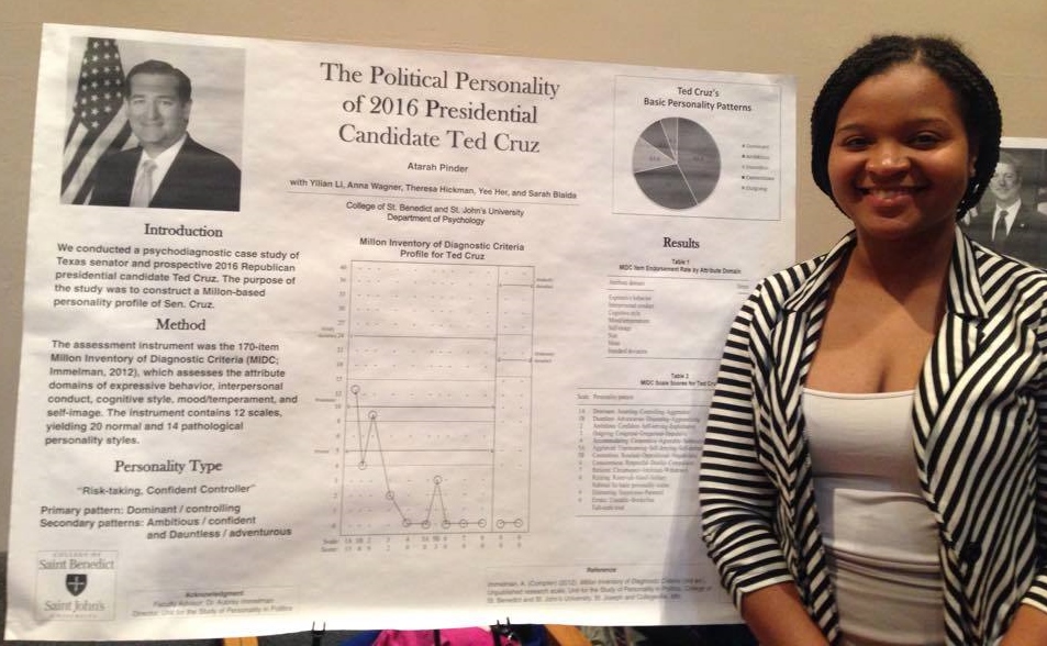 Atarah Pinder presents her poster “The Political Personality of 2016 Presidential Candidate Ted Cruz”